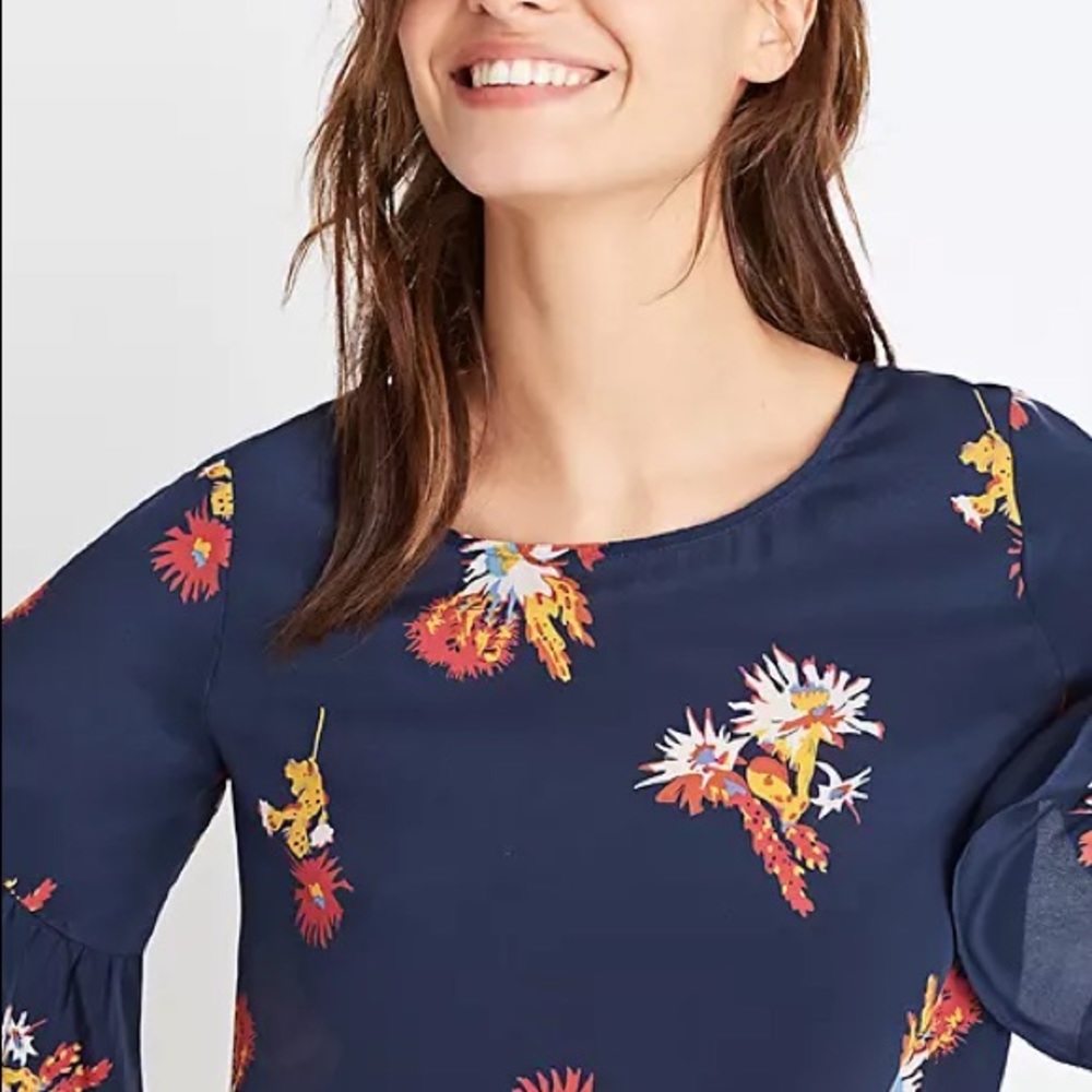 Madwell blue silk floral peplum top